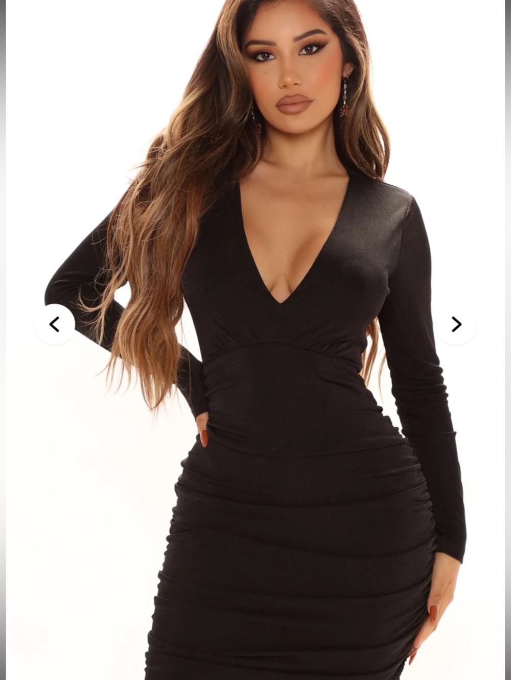 Fashion Nova “Ode To Chic” Long-Sleeve V-Neck Bodycon Dress